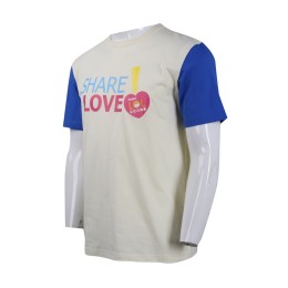 T884 設計撞色袖印花T恤 屈臣氏集團 T恤供應商     米白色 T884 設計撞色袖印花T恤 屈臣氏集團 T恤供應商     米白色